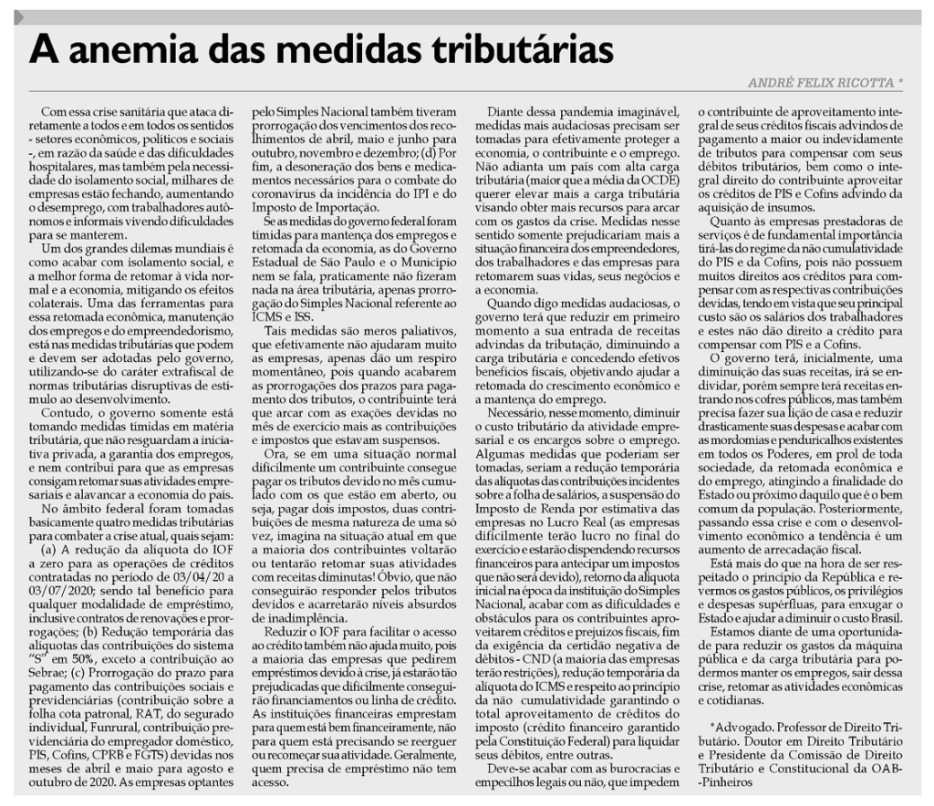A anemia das medidas tributárias A anemia das medidas tributárias